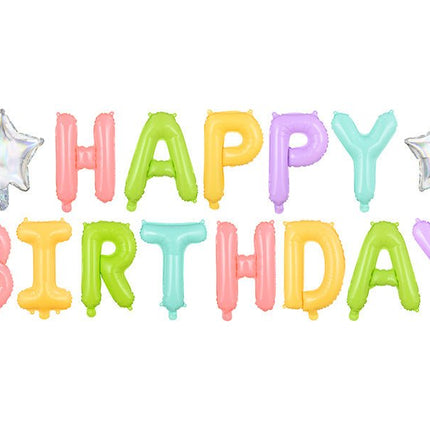 Letterballon Set Happy Birthday Pastel Mix Leeg 3,95m van Partydeco koop je bij Partywinkel