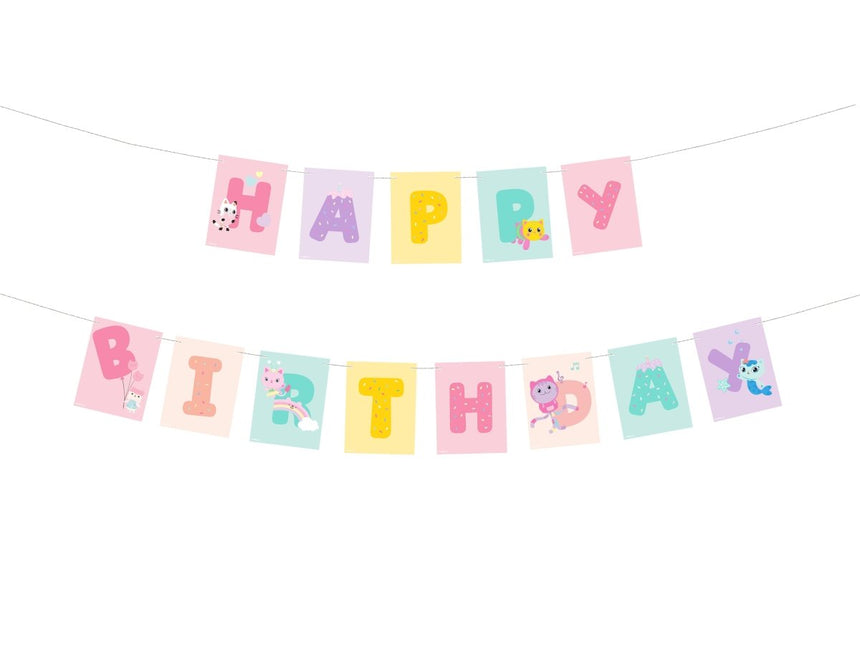 Letterslinger Happy Birthday Gabby's Dollhouse, 180 x 15 cm van Partydeco koop je bij Partywinkel