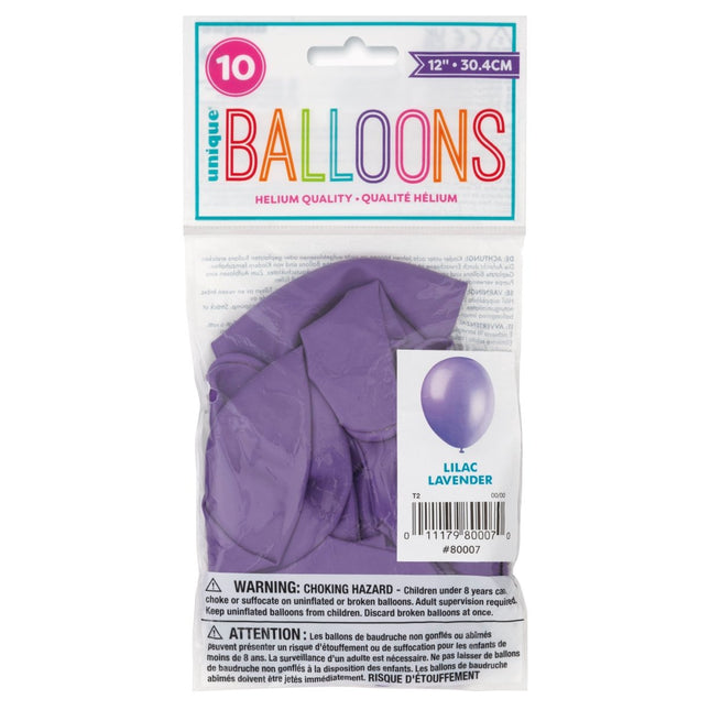 Lila Ballonnen Glans 30cm 10st van Unique koop je bij Partywinkel