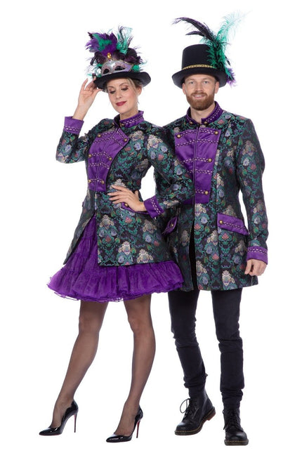 Luxe jas jacquard groen/paars - Partywinkel - 8720059077205