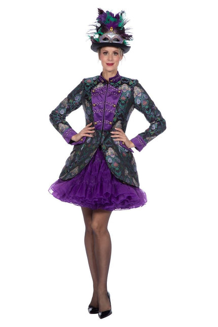 Luxe jas jacquard groen/paars - Partywinkel - 8720059077205