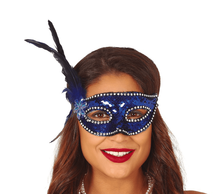 Masker Veren Blauwe Pailletten van Fiestas Guirca koop je bij Partywinkel