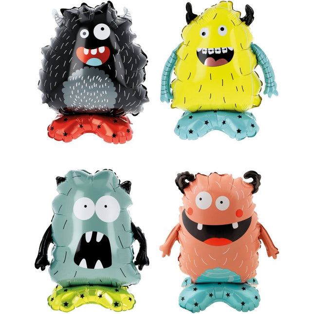 Monster Helium Ballon Met Standaard Leeg 40cm 4st - Partywinkel - 8714572285964