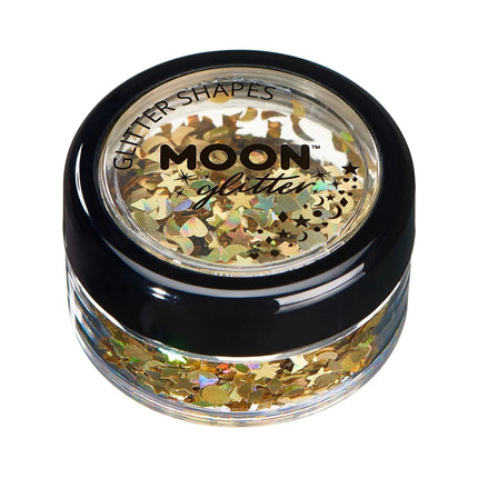 Moon Glitter Holographic Glitter Shapes Gold 3g van Moon Creations koop je bij Partywinkel