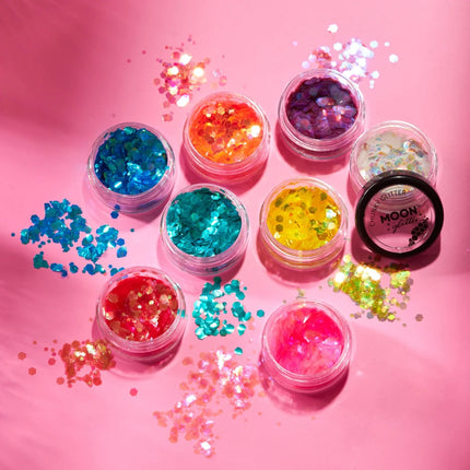 Moon Glitter Iridescent Chunky Glitter Blue 3g van Moon Creations koop je bij Partywinkel
