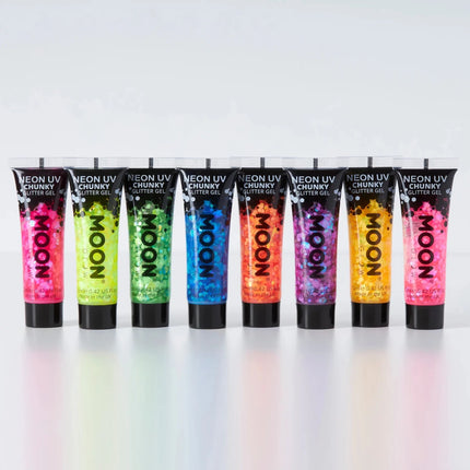 Moon Glow Neon UV Chunky Glitter Gel Yellow 12ml van Moon Creations koop je bij Partywinkel