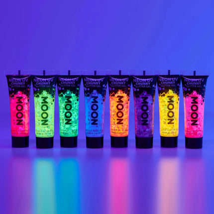 Moon Glow Neon UV Chunky Glitter Gel Yellow 12ml van Moon Creations koop je bij Partywinkel