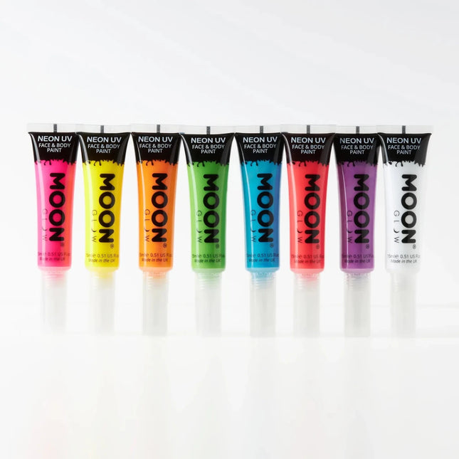 Moon Glow Neon UV Face Paint with Brush Applicator Intense Green 15ml van Moon Creations koop je bij Partywinkel