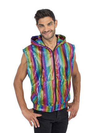 Regenbogen-Disco-Weste, ärmellos, für Herren