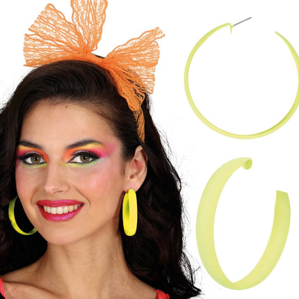Neon Gele Oorbellen Hoepel van Fiestas Guirca koop je bij Partywinkel
