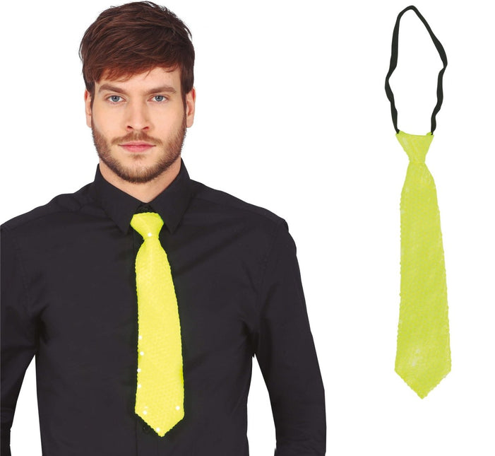 Neon Gele Stropdas Glitter 37cm van Fiestas Guirca koop je bij Partywinkel