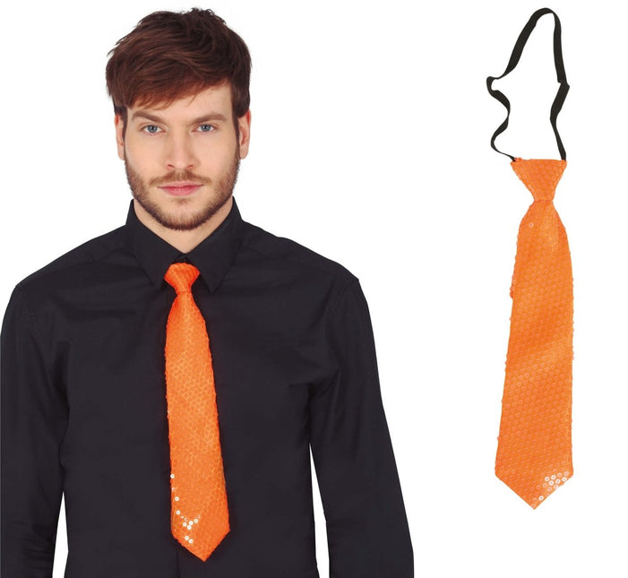 Neon Oranje Stropdas Glitter 37cm van Fiestas Guirca koop je bij Partywinkel