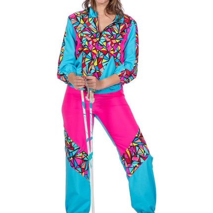 Neon Trainingspak Fout Blauw Roze Dames 2 delig van Wilbers & Wilbers koop je bij Partywinkel
