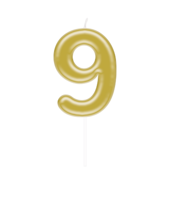 9 Jahre Kerze Gold 10,5cm