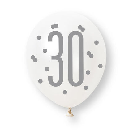 6ct Glitz Pink Number 30 Pearl Premium 30cm Latex Balloons