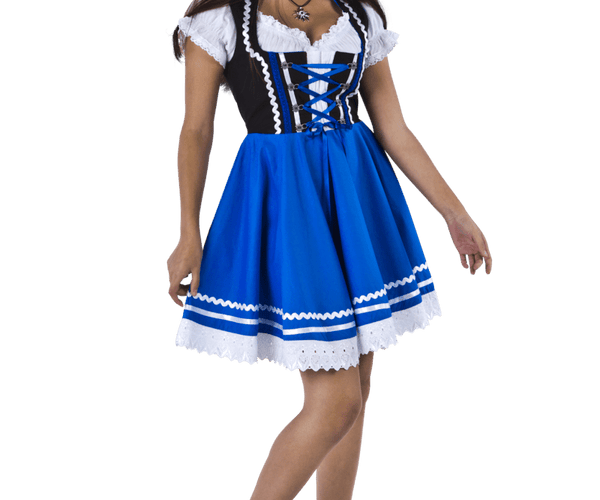 Oktoberfest Dirndl Kleid Oktoberfest Blau Weiß Damen 2 Stück
