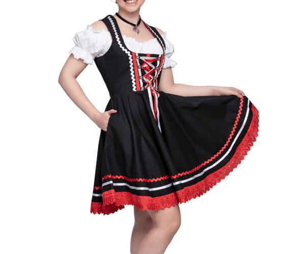Oktoberfest Dirndl Kleid Oktoberfest Schwarz Rot Damen 2 Stück