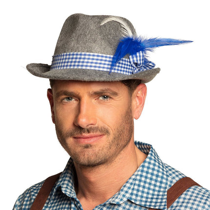 Oktoberfest Tiroler Hoed Grijs Blauw van Boland koop je bij Partywinkel