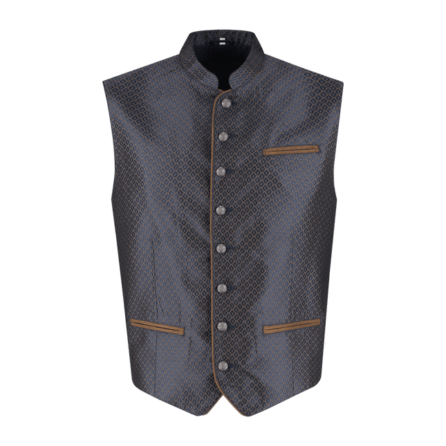 Oktoberfest Vest Blauw Trachtenweste Jaquard van Haus Huberts koop je bij Partywinkel