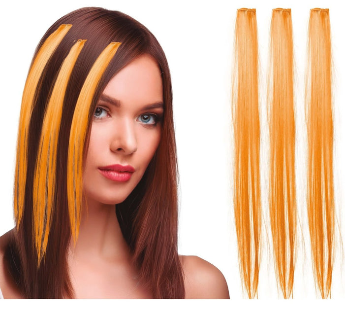 Oranje Hair Extension 50cm 3st - Partywinkel - 8434077481394