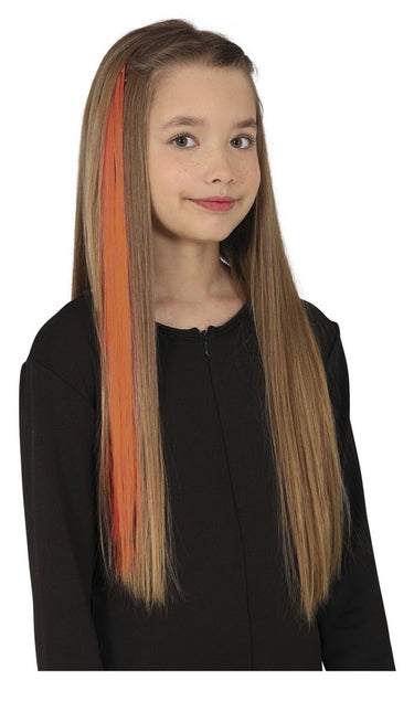 Oranje Hair Extension 50cm 3st - Partywinkel - 8434077481394