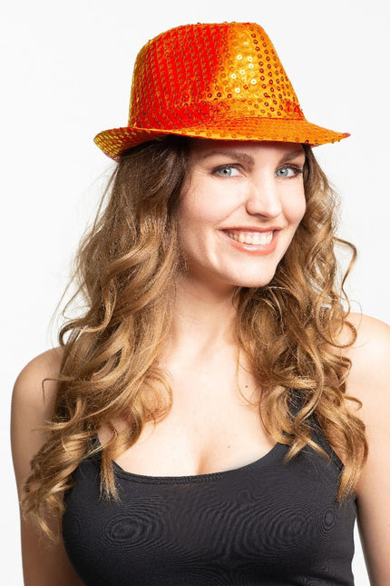 Oranje Hoed Pailletten Met Licht van Partychimp koop je bij Partywinkel