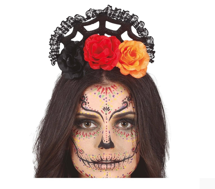 Oranje Rode Haarband Met Sluier van Fiestas Guirca koop je bij Partywinkel