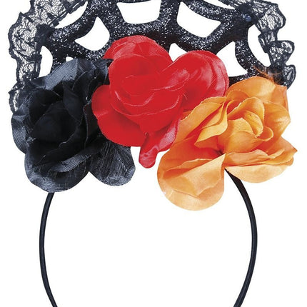 Oranje Rode Haarband Met Sluier van Fiestas Guirca koop je bij Partywinkel