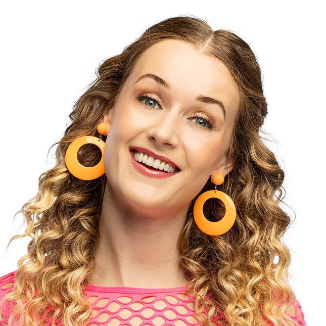 Paar oorbellen Retro neonoranje van Boland koop je bij Partywinkel