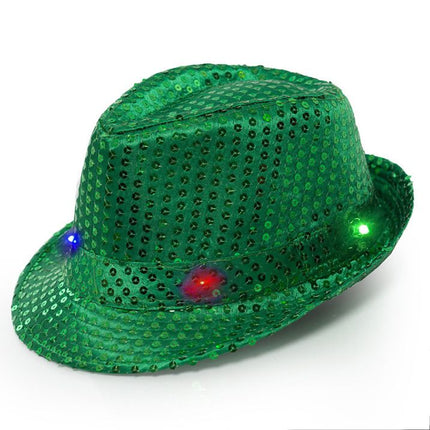 Pailletten Hoedje Groen met Licht incl Batterijen van Partychimp koop je bij Partywinkel