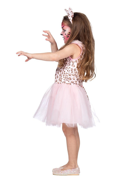 Panter jurkje roze met tiara - Partywinkel - 8720059074891