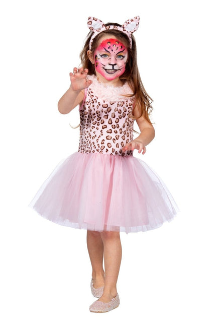 Panter jurkje roze met tiara - Partywinkel - 8720059074891
