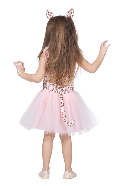 Panter jurkje roze met tiara - Partywinkel - 8720059074891