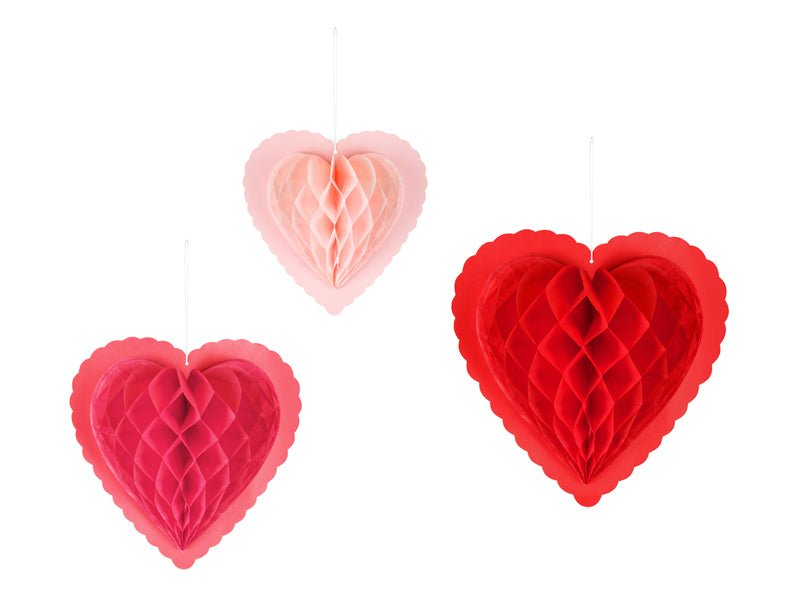 Paper honeycomb decorations Hearts, mix, 20 - 30 cm - Partywinkel - 5904555069992