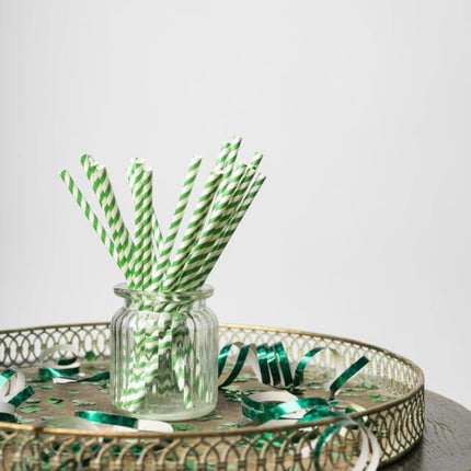 Papieren Rietjes Groen Gestreept 19,7cm 20st van WeFiesta koop je bij Partywinkel