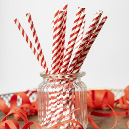 Papieren Rietjes Rood Gestreept 19,7cm 20st van WeFiesta koop je bij Partywinkel