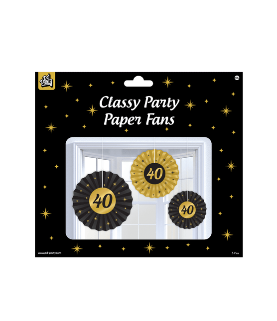 Papieren Waaiers 40 Jaar Set 20 - 40cm 3 - delig van Paper Dreams koop je bij Partywinkel