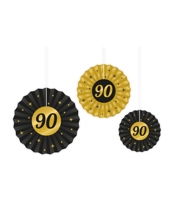 Papieren Waaiers 90 Jaar Set 20 - 40cm 3 - delig van Paper Dreams koop je bij Partywinkel