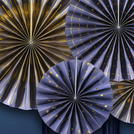 Papieren Waaiers Blauw Set 23 - 40cm 4 delig van Partydeco koop je bij Partywinkel