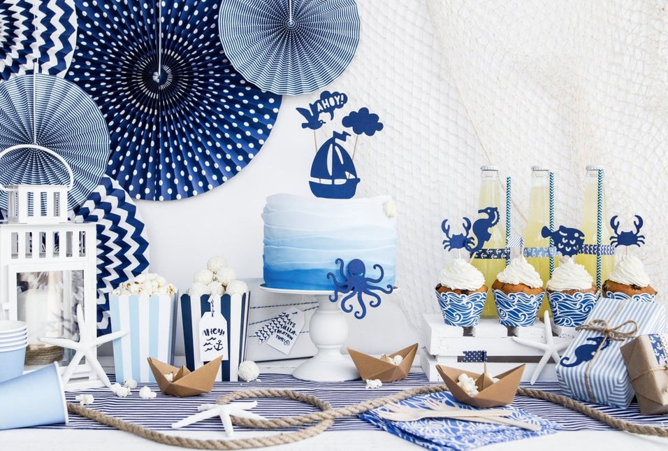 Papieren Waaiers Donkerblauw Set 23 - 40cm 3 delig van Partydeco koop je bij Partywinkel