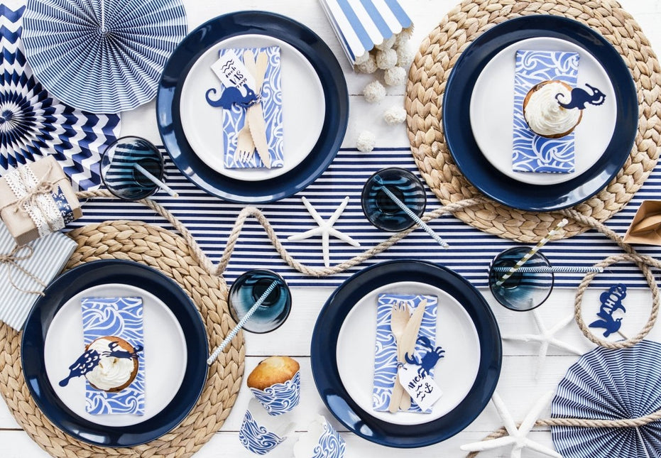 Papieren Waaiers Donkerblauw Set 23 - 40cm 3 delig van Partydeco koop je bij Partywinkel