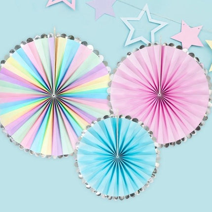 Papieren Waaiers Gekleurd Unicorn Set 21 - 30cm 3 delig van Partydeco koop je bij Partywinkel