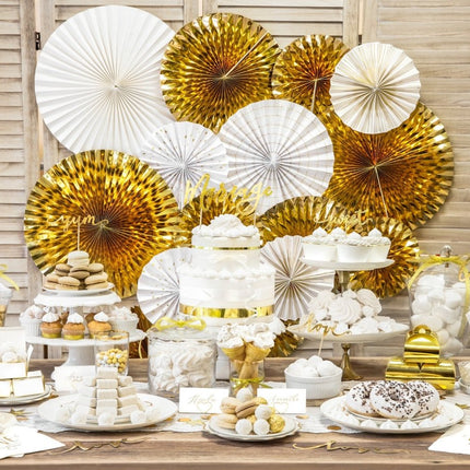 Papieren Waaiers Goud Wit Set 23 - 40cm 4 delig van Partydeco koop je bij Partywinkel