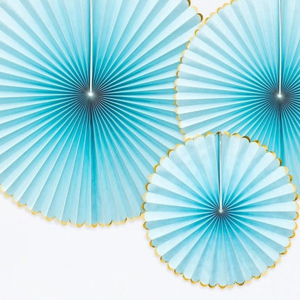 Papieren Waaiers Lichtblauw Goud Set 23 - 40cm 3 delig van Partydeco koop je bij Partywinkel