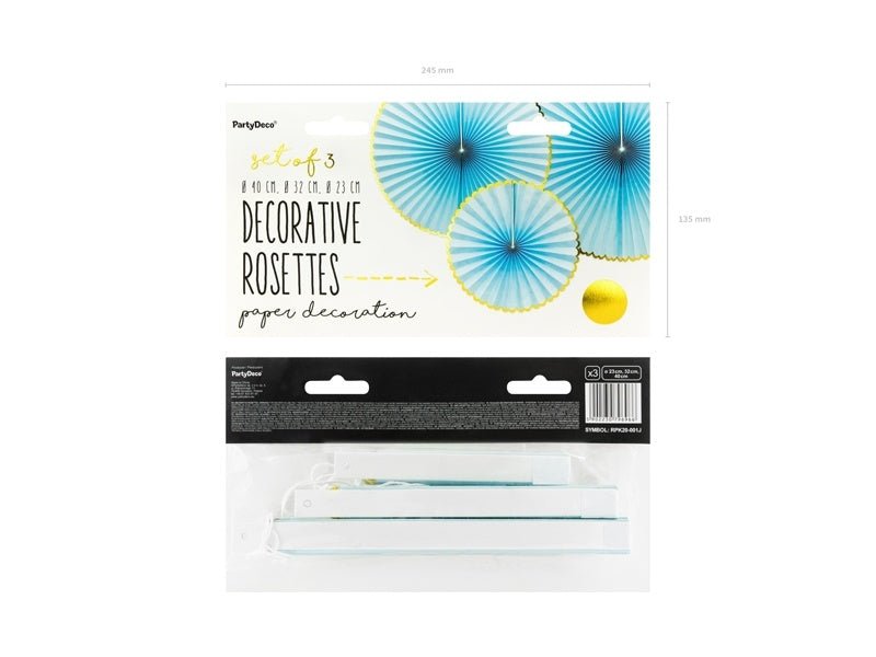 Papieren Waaiers Lichtblauw Goud Set 23 - 40cm 3 delig van Partydeco koop je bij Partywinkel