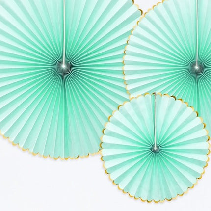 Papieren Waaiers Mintgroen Goud Set 23 - 40cm 3 delig van Partydeco koop je bij Partywinkel