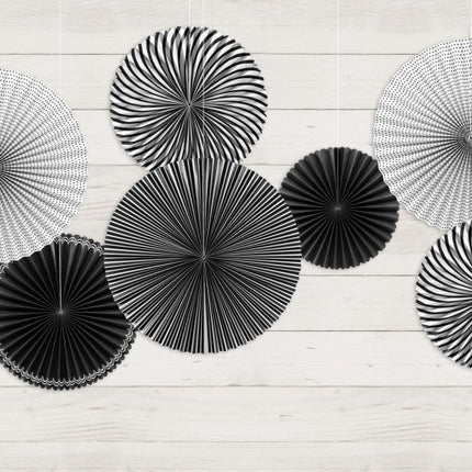 Papieren Waaiers Zwart Wit Set 25 - 40cm 5 delig van Partydeco koop je bij Partywinkel
