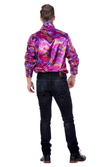 Party blouse folie pailletten paars - Partywinkel - 8720059071975