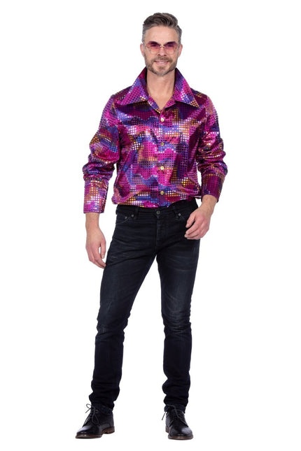 Party blouse folie pailletten paars - Partywinkel - 8720059071975