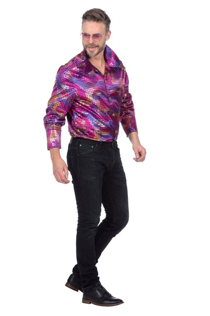 Party blouse folie pailletten paars - Partywinkel - 8720059071975